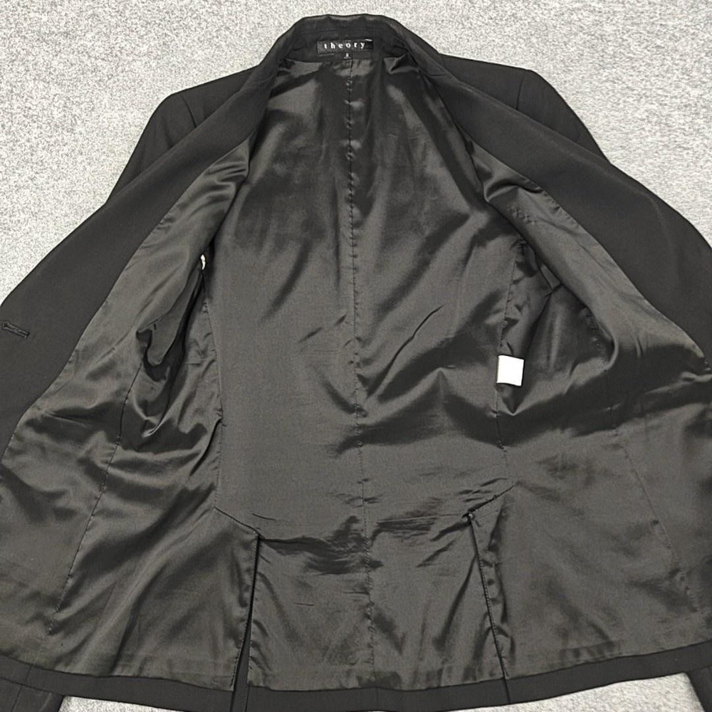 Theory Blazer Womens 2 Black Wool One Button Lined Tailored Jacket Workwear - Picture 4 of 11